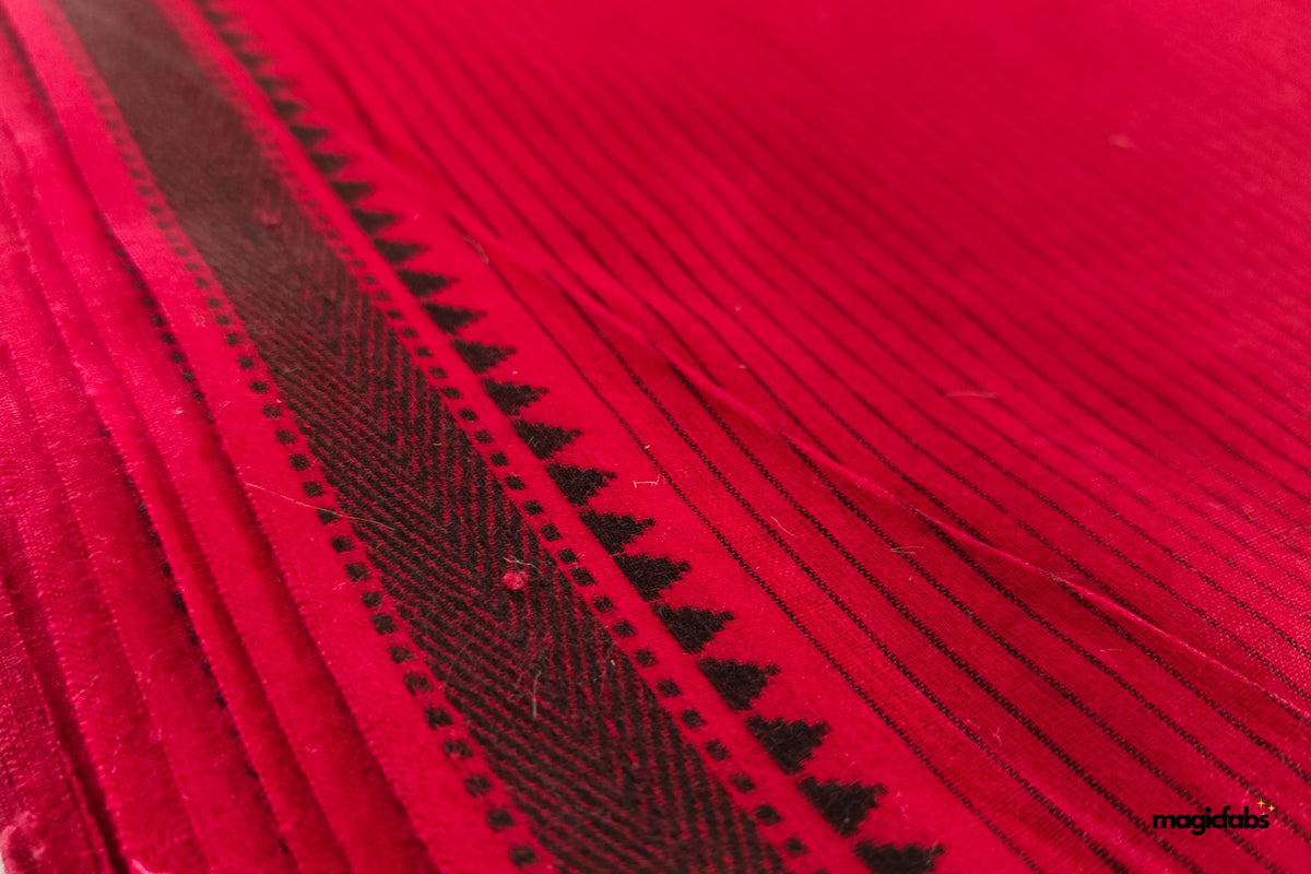 Red & Black Handloom Mangalagiri Cotton Fabric