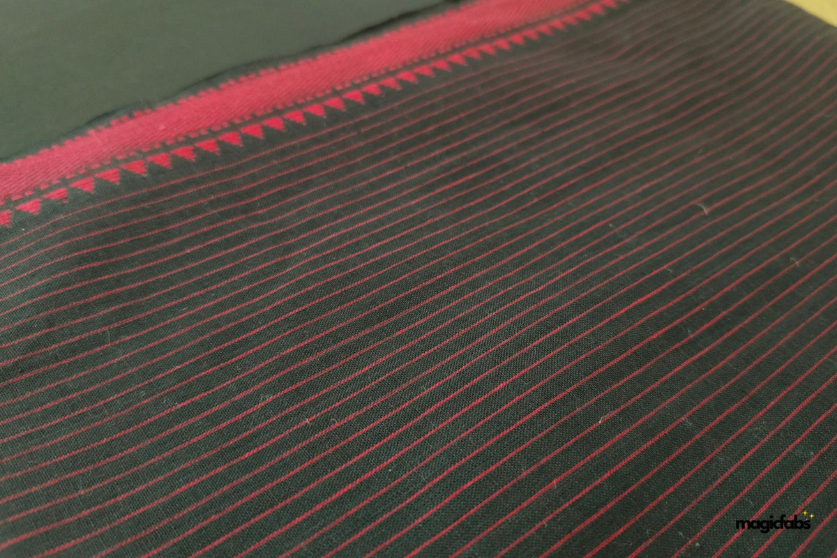 Black & Maroon Handloom Mangalagiri Cotton Fabric