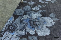 Indigo Cotton Denim Floral Print Fabric