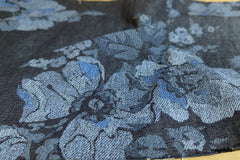 Indigo Cotton Denim Floral Print Fabric