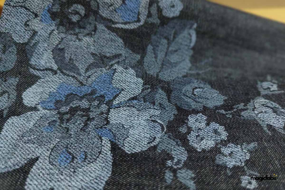 Indigo Cotton Denim Floral Print Fabric