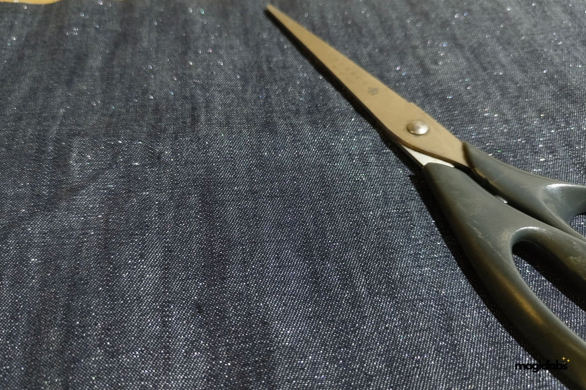 Indigo Cotton Denim Shimmer Lurex Plain Fabric