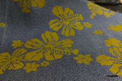 Moss Green Cotton Denim Floral Print Fabric