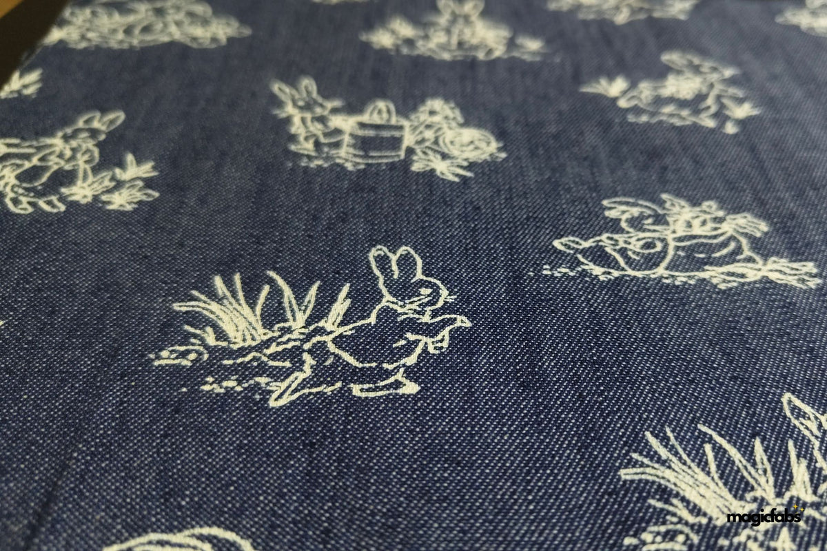 Indigo Cotton Denim Bunny Print Fabric
