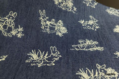 Indigo Cotton Denim Bunny Print Fabric
