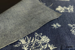 Indigo Cotton Denim Bunny Print Fabric