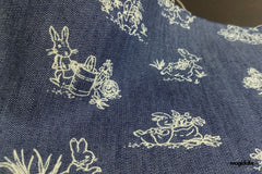 Indigo Cotton Denim Bunny Print Fabric