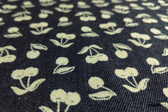 Indigo Cotton Denim Cherry Print Fabric