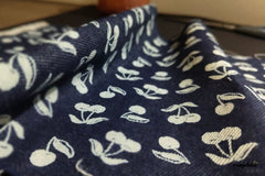 Indigo Cotton Denim Cherry Print Fabric