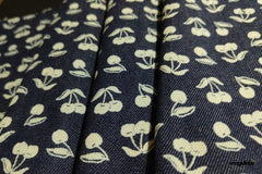 Indigo Cotton Denim Cherry Print Fabric