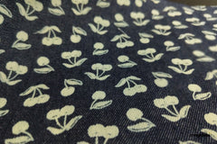 Indigo Cotton Denim Cherry Print Fabric