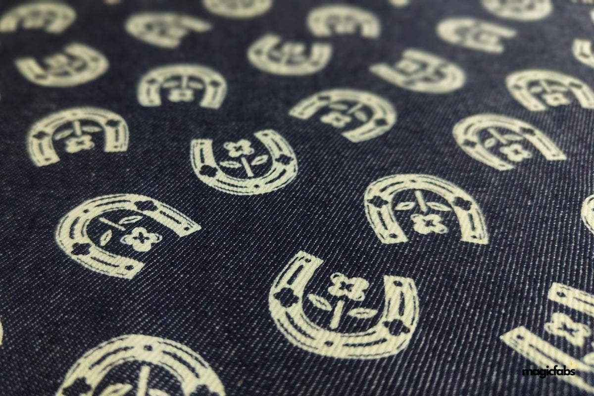 Indigo Cotton Denim Geometric Print Fabric