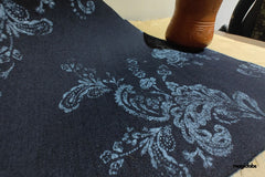Indigo Cotton Lycra Denim Floral Print Fabric 1