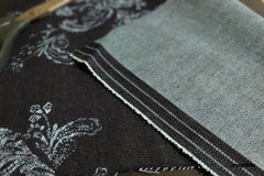 Indigo Cotton Lycra Denim Floral Print Fabric 1