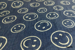 Indigo Cotton Denim Smiley Print Fabric