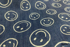 Indigo Cotton Denim Smiley Print Fabric