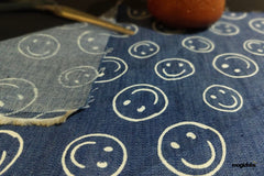Indigo Cotton Denim Smiley Print Fabric