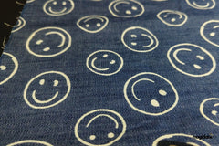 Indigo Cotton Denim Smiley Print Fabric