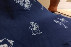 Indigo Cotton Denim Motif Print Fabric