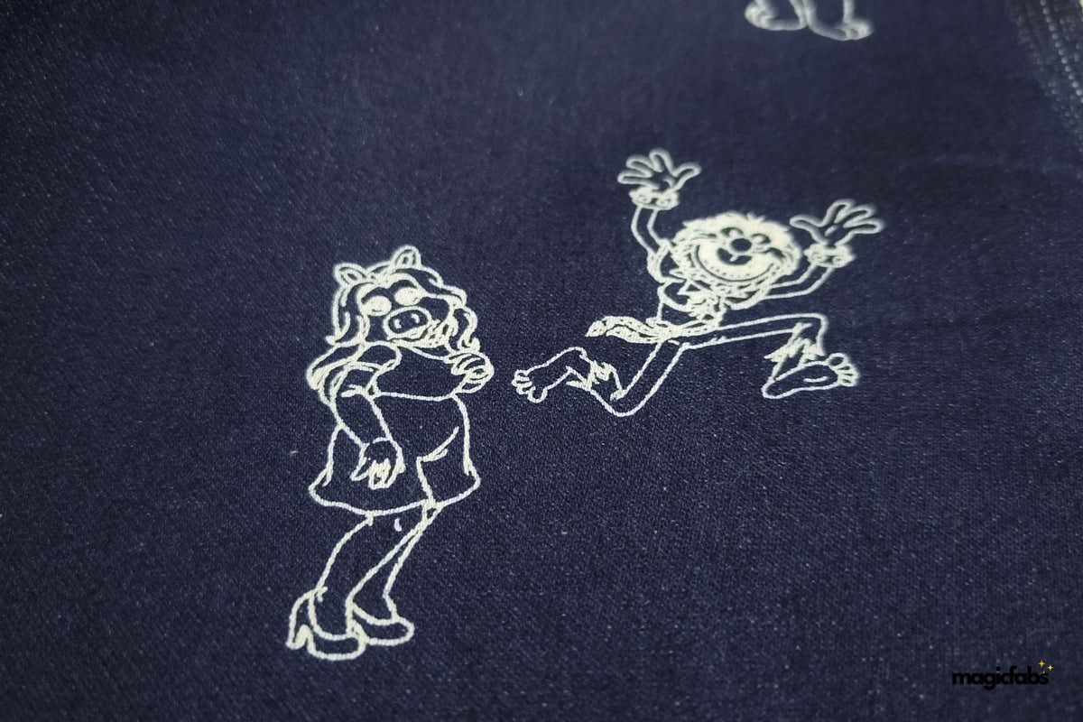 Indigo Cotton Denim Motif Print Fabric
