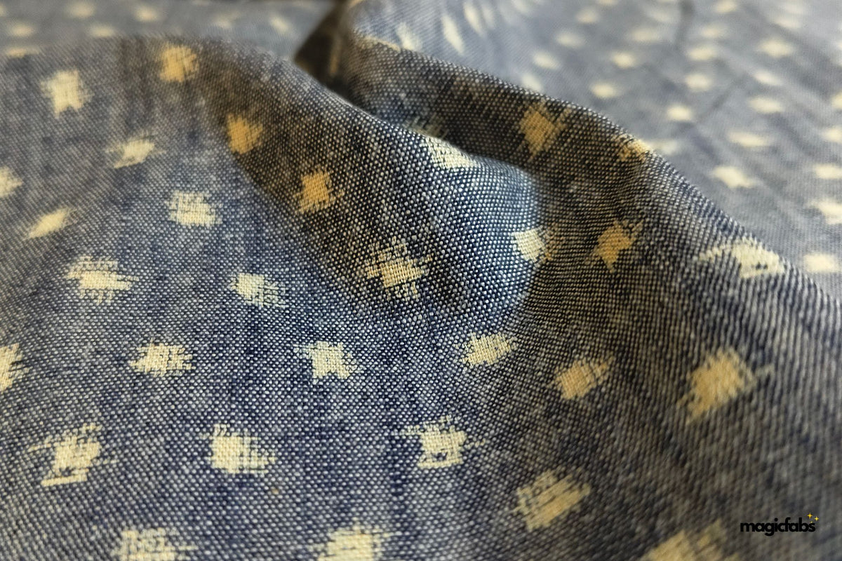 Indigo Cotton Denim Geometric Print Fabric