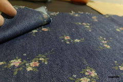 Indigo Cotton Denim Multicolour Floral Print Fabric