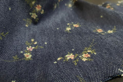 Indigo Cotton Denim Multicolour Floral Print Fabric