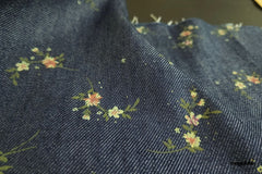 Indigo Cotton Denim Multicolour Floral Print Fabric