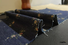 Indigo Cotton Denim Multicolour Floral Print Fabric