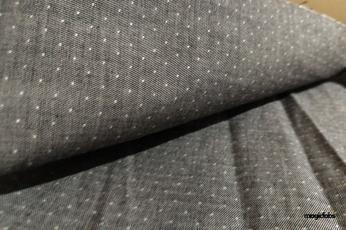 Grey Cotton Denim Chambray Dot Dobby Fabric