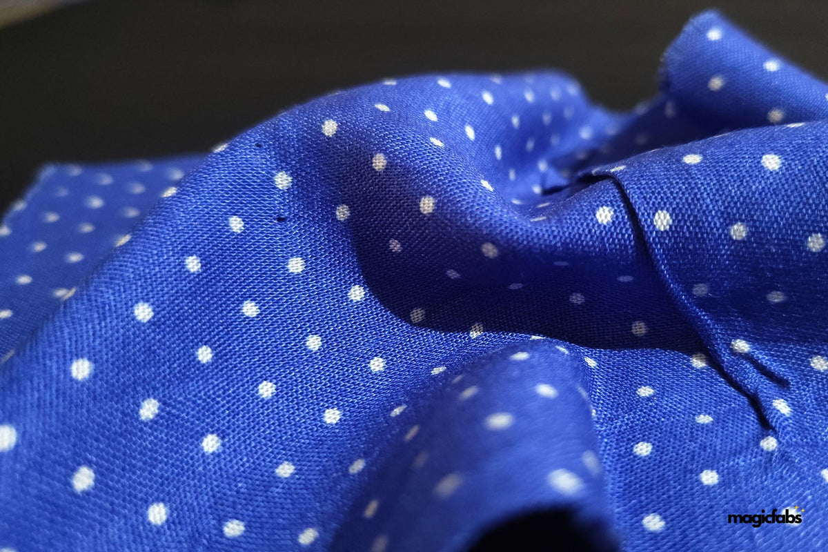 Royal Blue Viscose Rayon White Dot Print Fabric