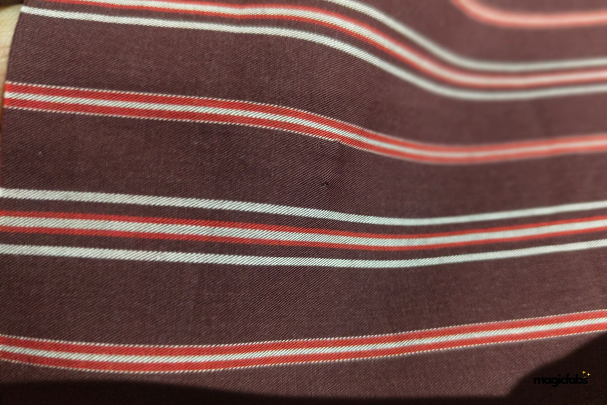 Cotton Millmade Maroon Poplin Stripe Fabric