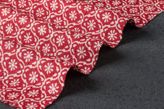 Burgundy Orange Floral Print Viscose Crepe Fabric