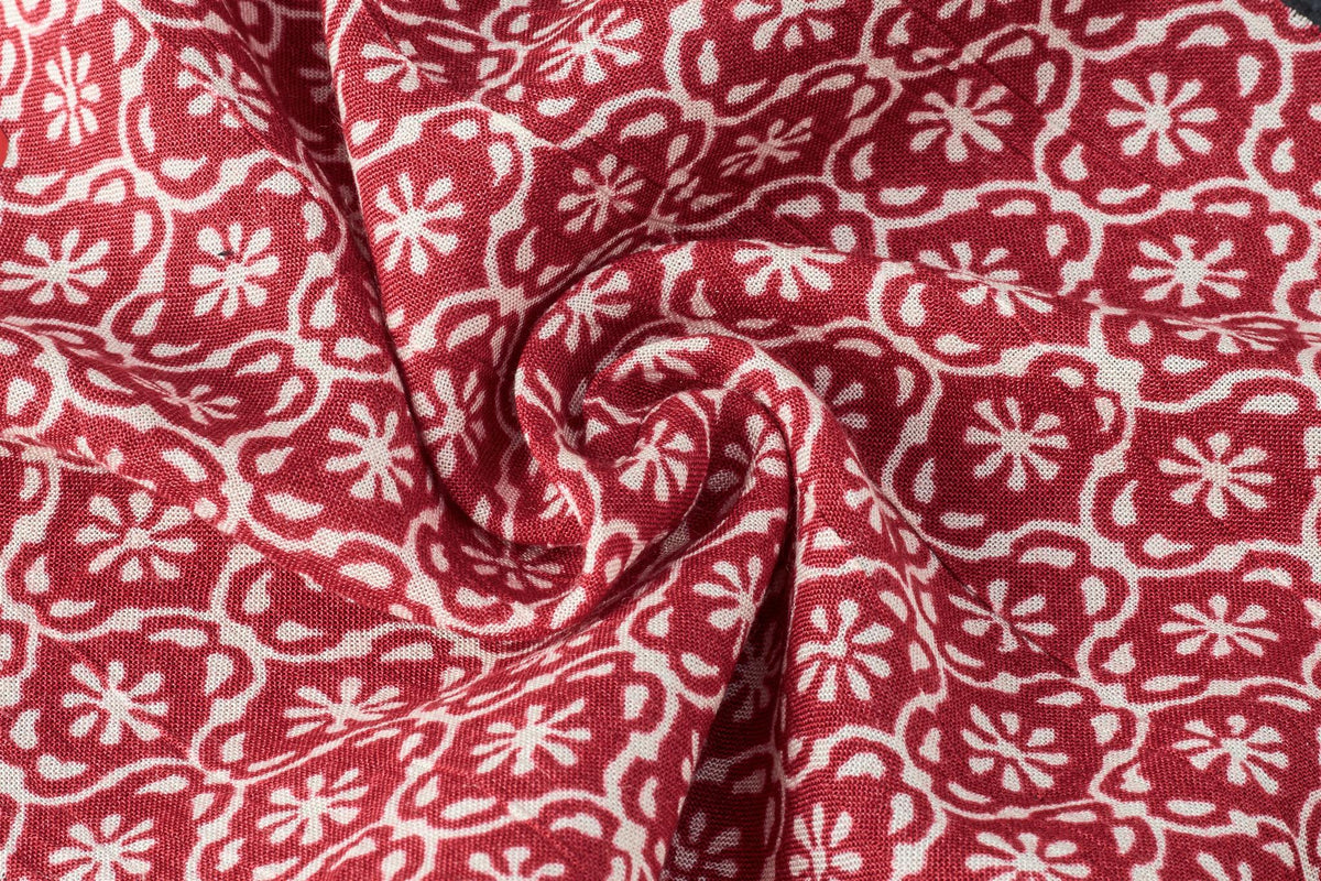 Burgandy Orange Floral Viscose Crepe Print