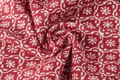 Burgundy Orange Floral Print Viscose Crepe Fabric